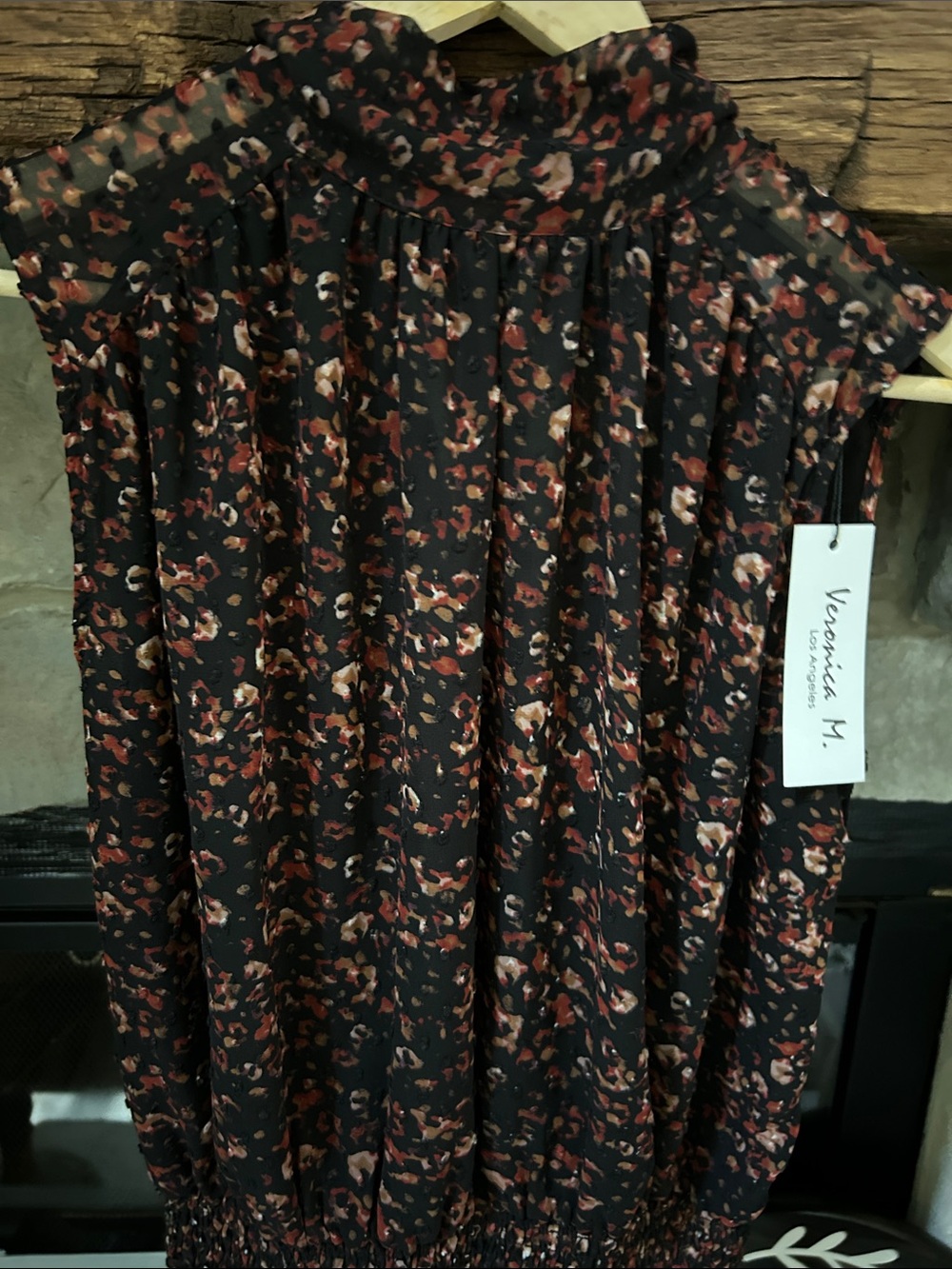 Veronica M Black Floral Print Smocked sleeveless top.